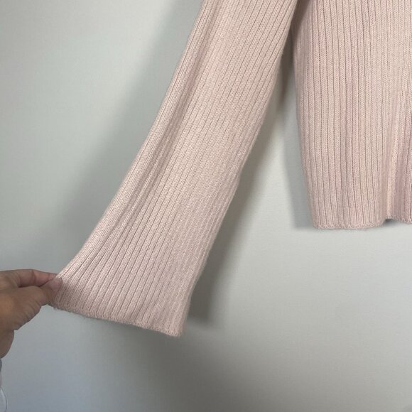 Lini Ribbed Crew Neck Sweater Size M Blush Pink Flare Sleeve Cropped Preppy - Picture 5 of 7